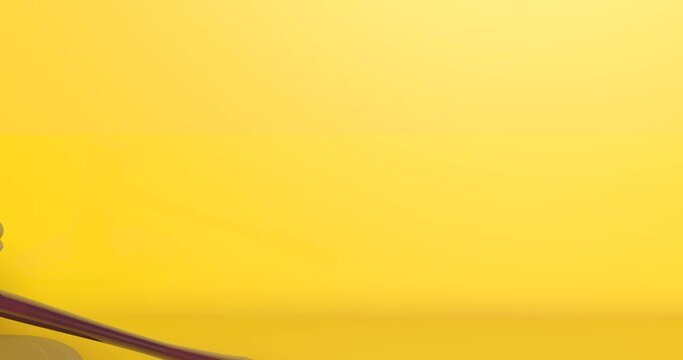 3d wooden glossy law hammer on yellow background. Zoom effect that moves away. Judge gavel animation. Justice concept