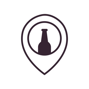 Beer bottle on gps mark line style icon vector design