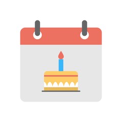 Cake on calendar icon illustration. Birthday date sign.