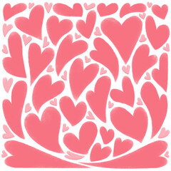 Pink Hearts Pattern on White Background. Digital Painting Watercolor.