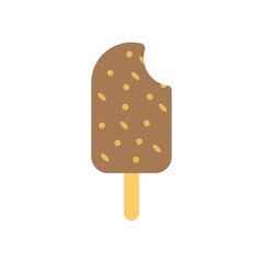 The bitten chocolate ice-cream on a stick icon illustration.