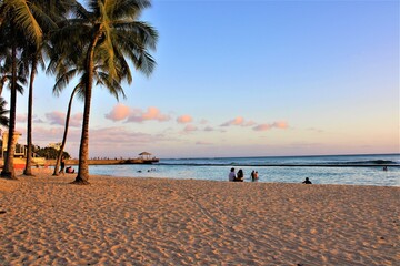 tropical beach at sunset waikiki Hawaii
