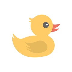 Yellow rubber duck icon in flat design style.