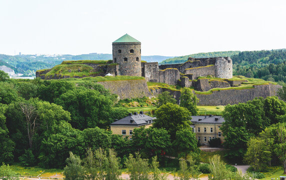 Bohus fort  standing tall amidst green trees during early summer , Kungalv, Sweden, Gothenburg