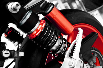 Close Up of Motorcycle Super bike Shock Absorber and Spring
