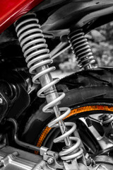 Fototapeta na wymiar Close Up of Motorcycle Super bike Shock Absorber and Spring