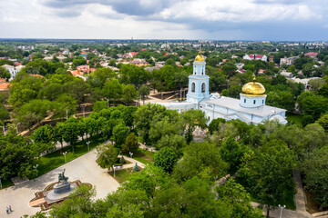 Fototapeta na wymiar Cathedral of the Protection of the Holy Virgin, Izmail, aerial view