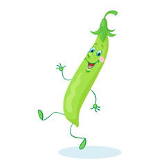 Obraz premium Funny pea pod. In cartoon style. Isolated on white background. Vector flat illustration.