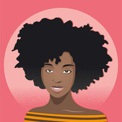 African American Woman - Avatar of Young Black Girl with curly dark hair - VECTOR - JPEG - PNG - NO BACKGROUND	