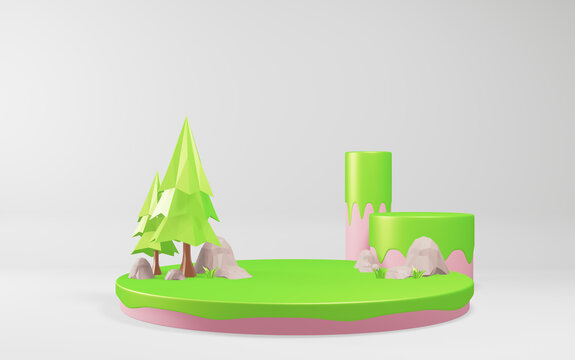 Cantoon tree low poly style on white backround. 3D rendering