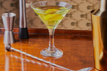 1920's cocktail bee's knees,served on cocktail tray.
