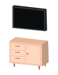 Black tv over furniture design, Television device gadget technology electronic video screen display and home theme Vector illustration