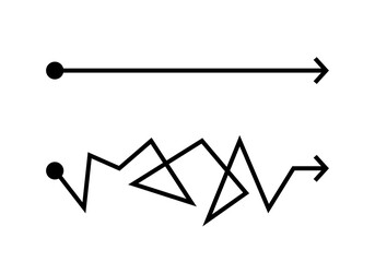 Hard and Easy way. Straight and confusing lines arrow vector illustration.