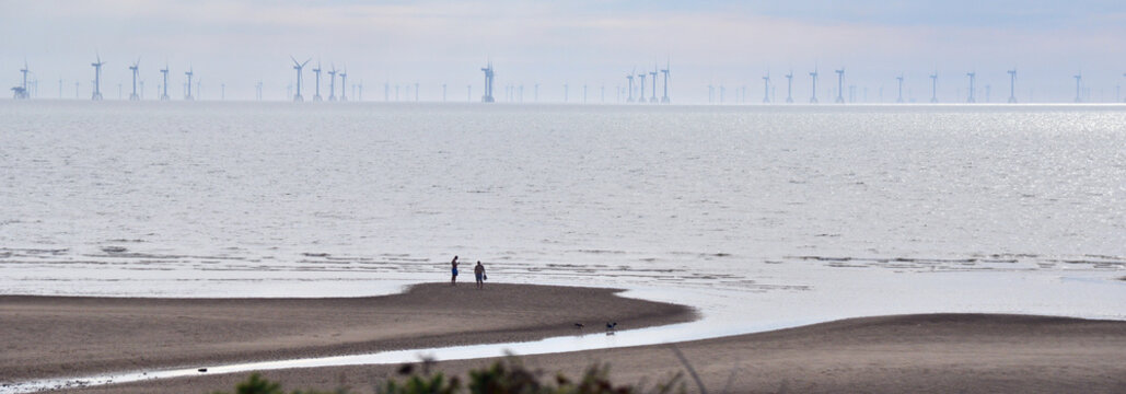Europes largest wind farm off the coast of cumbria, photo taken from Walnley Island, Barrow in furness,  Cumbria, England, UK