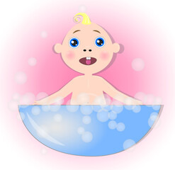 illustration of a baby bathed in soap bubbles
