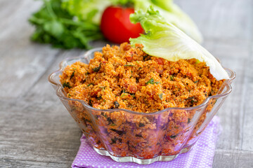 Traditional delicious Turkish foods; bulgur salad (kisir)
