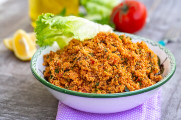 Traditional delicious Turkish foods; bulgur salad (kisir)
