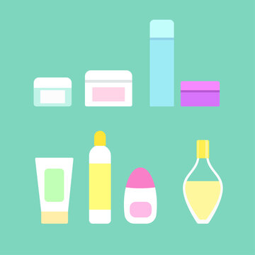 Vector set of different cosmetic containers icons