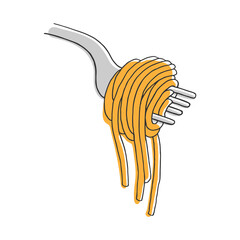 Vector hand drawn illustration spaghetti on a fork