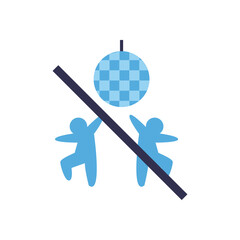 Social distancing between avatars and disco sphere with ban flat style icon vector design