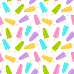 Seamless vector pattern with ice cream in vivid colors.