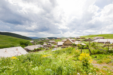 Fototapeta na wymiar The old village houses and mountain nature landscape in Javakheti,Georgia
