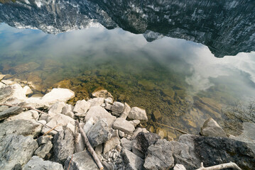 Winter in Obertraun Lake Hallstatt in Salzkammergut, Austria