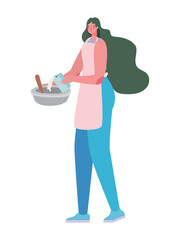 Woman cartoon cooking with bowl and apron design, Cook kitchen eat and food theme Vector illustration