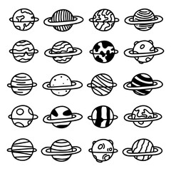 Hand sketched planets. Hand drawn Space Pattern. Hand sketched space doodle background.