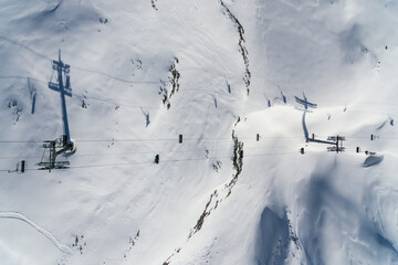 Winter in Dachstein Krippenstein mountains in Obertraun, Austria aerial drone photo