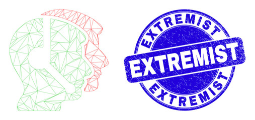 Web carcass call service operators pictogram and Extremist seal. Blue vector rounded textured seal stamp with Extremist message.