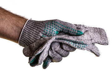 worker's hand with gloves on a white background