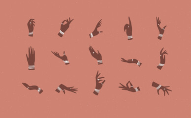 Hand with bracelets, rings in various positions coral