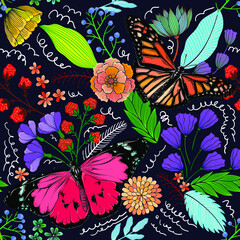 Sweet Flowers and Butterfly Print Design