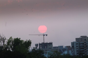 hot air balloon over city