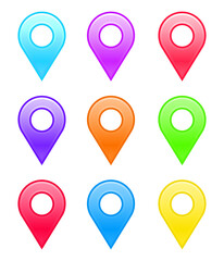 set of bright colored map pointers, map design elements marker.