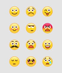 Obraz premium Set of yellow mobile Emoji. Vector illustration.