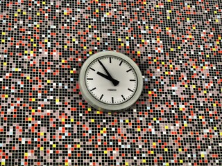 Budapest, Hungary - June 12, 2020: Wall clock on mosaic wall in a metro subway station in Budapest, Hungary in dramatic tone