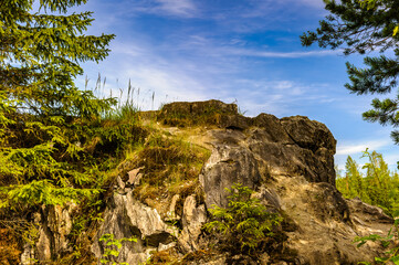 It's Rock in front of the cludy sky
