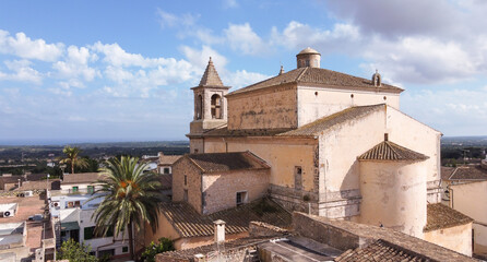 Fototapeta na wymiar Aerial view of the village church S'Alqueria Blanca