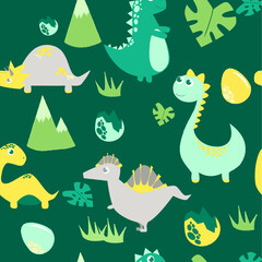 seamless pattern with funny dinosaurs