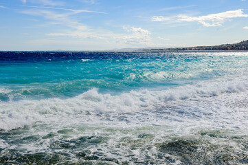 Fototapeta premium It's Mediterranean sea, Cote d Azur,Nice, France. Nice is the capital of the Alpes Maritimes departement
