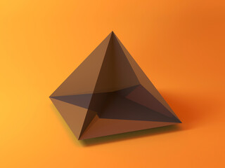 Abstract geometric installation, shiny black pyramid 3d