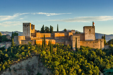 sunset on the alhambra granada spain - obrazy, fototapety, plakaty
