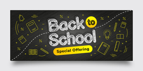 Naklejka premium Back to School Special Offering Banner Template, Black, Yellow, White, Text Effect, Background