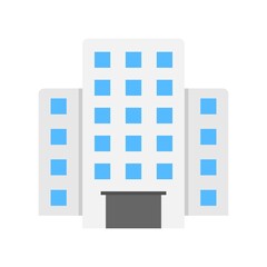 Commercial building icon in flat design style. Business building, mall symbol. Residential estate architecture sign.