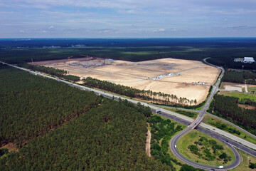 Baustelle für die Tesla Gigafactory in Grünheide, Brandenburg
