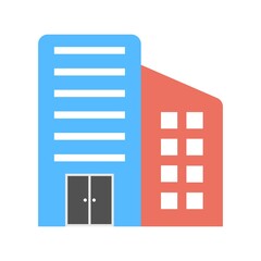 Commercial building icon in flat design style. Business building, mall symbol. Residential estate architecture sign.