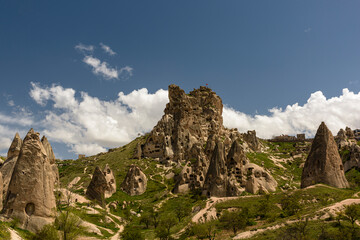 Fototapeta na wymiar Uçhisar Castle, located in Cappadocia, is located on a hill with a height of 1350 meters. .
