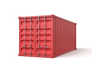 3d rendering of closed red shipping container isolated on white background